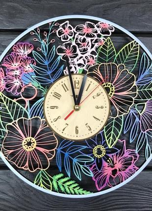 Деревянные настенные часы с уф-печатью «летние цветы»1 фото