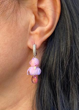 Кульчики (сережки) з рожево бузковими ірисами