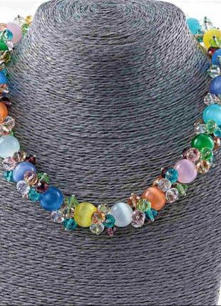 Бусы кошачий глаз и чешское стекло