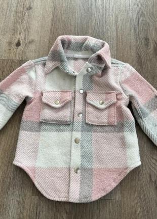 Рубашка детская теплая байковая 80-86 см серо-бело-розовая1 фото