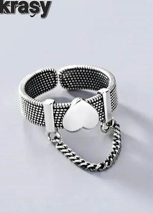 Бижутерия стильное колечко с цепочкой кольца с подвеской сердечко разъемное кольцо разъемная кайма безразмерная1 фото