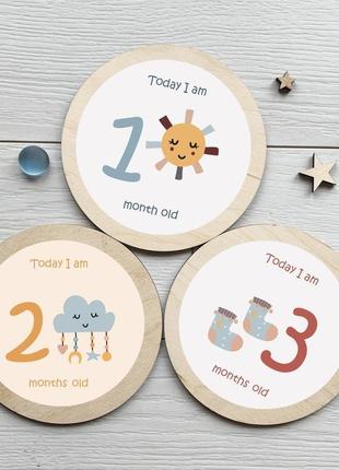 Яркие деревянные карточки по месяцам для фотосессий ребенка 12 штук (ki-0058)