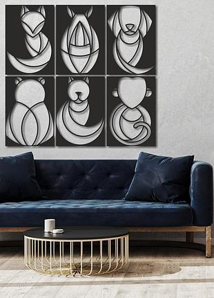 Модульное панно из дерева на 6 картин «животные» (wd-1460)