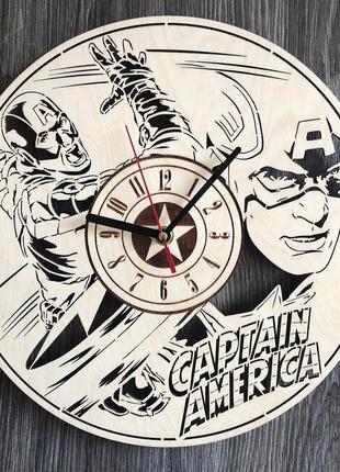 Круглий молодіжний настінний годинник з дерева «капітан америка» cl-0291