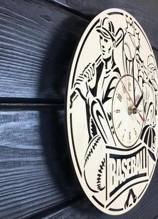 Круглые деревянные часы на стену «бейсбол» cl-05102 фото
