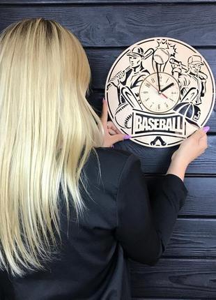 Круглые деревянные часы на стену «бейсбол» cl-05105 фото
