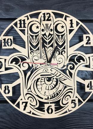 Незвичайний дерев'яний настінний годинник «хамса» cl-0526