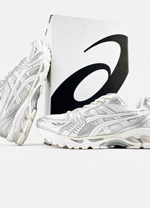 Мужские кроссовки белые с серебрянымasics gel kayano "white/silver"