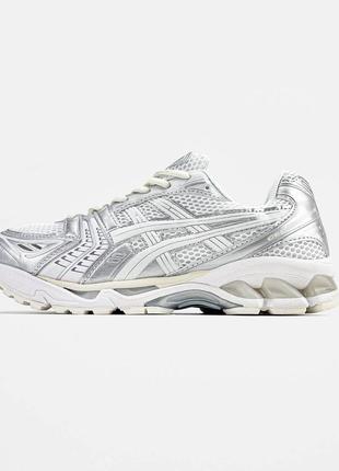 Мужские кроссовки белые с серебрянымasics gel kayano "white/silver"10 фото