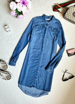 Джинсовое платье с рукавами и удлиненной спинкой, весеннее джинсовое платье, платье джинс,1 фото