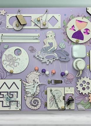 Детский развивающий бизиборд из дерева «русалочка» 50х65 см bz-0013