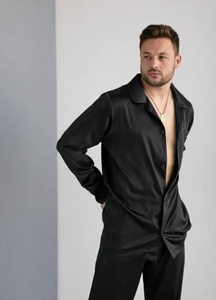 Мужская шелковая черная пижама3 фото