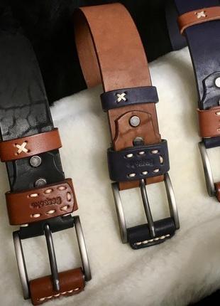 Кожаный мужской ремень коричневый(коньяк)/мужской ремень натуральная кожа/подарок мужчине