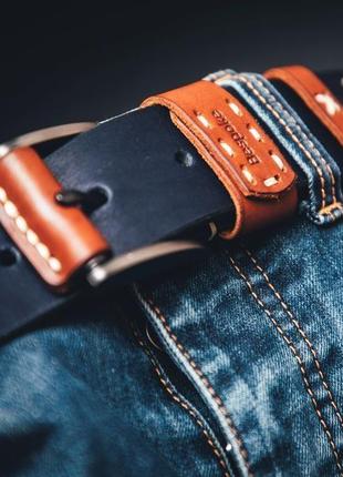 Кожаный мужской ремень коричневый(коньяк)/мужской ремень натуральная кожа/подарок мужчине