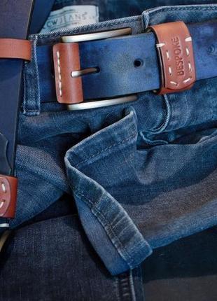 Navy мужской кожаный пояс темно-синий/подарок мужчине/кожаный ремень под джинсы7 фото