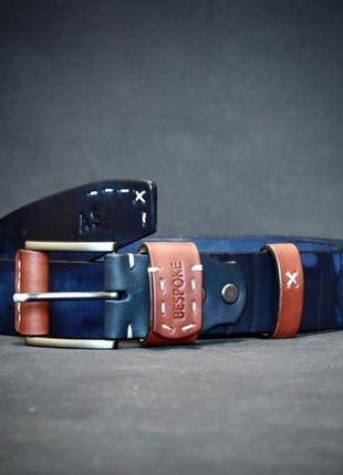 Navy мужской кожаный пояс темно-синий/подарок мужчине/кожаный ремень под джинсы3 фото