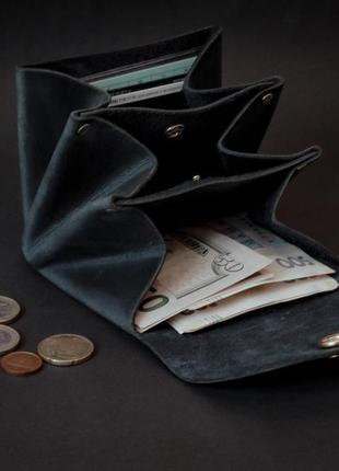 Жіночий шкіряний гаманець з відділенням для монет (темно-синій) / подарунок для дівчини3 фото