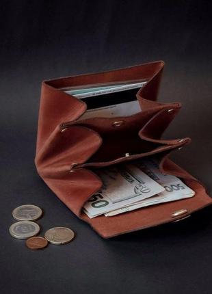 Маленький женский кожаный кошелек с отделением для монет (коньячный) /подарок для девушки2 фото