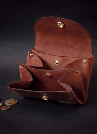 Маленький женский кожаный кошелек с отделением для монет (коньячный) /подарок для девушки6 фото