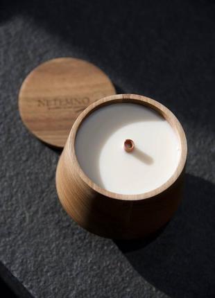 Wood cone candle - соєва свічка в стакані з дерева \ соевая свеча в стакане из дерева2 фото