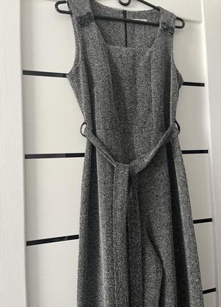 Комбинезон кюлоты серый с поясом4 фото