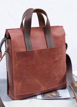 Кожаная сумка "шопер унисекс" кожа crazy horse, цвет коричневый6 фото