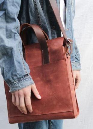 Кожаная сумка шопер " шопер унисекс" кожа crazy horse, цвет коричневый3 фото
