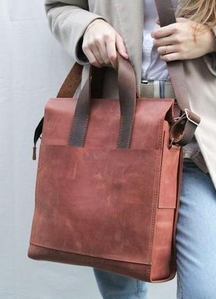 Кожаная сумка шопер " шопер унисекс" кожа crazy horse, цвет коричневый2 фото