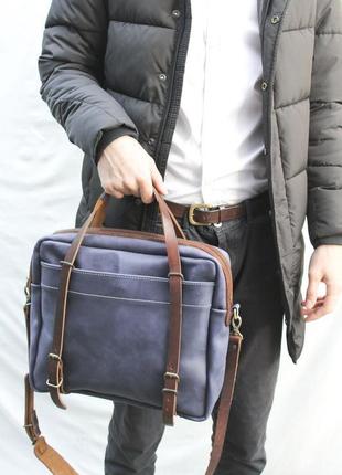 Шкіряна чоловіча сумка через плече вишня "бізнес сумка"