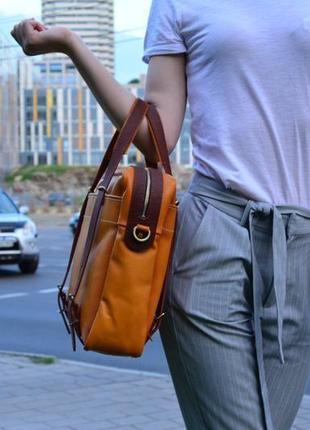 Шкіряна чоловіча сумка через плече жовта-бурштин"бізнес сумка"4 фото