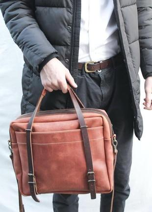Кожаная мужская сумка  "бизнес сумка" кожа crazy horse, цвет коньяк1 фото