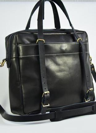 Шкіряна чоловіча сумка через плече чорна "бізнес сумка"6 фото