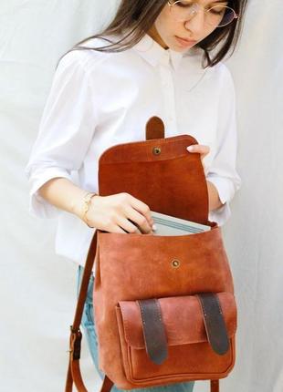 Кожаный рюкзак "ременной рюкзак" кожа crazy horse, цвет коричневый1 фото