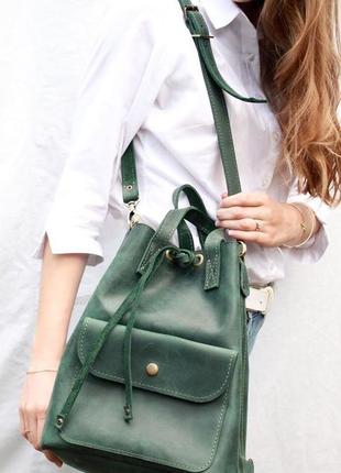Кожаный рюкзак "торба" кожа crazy horse, цвет зеленый1 фото
