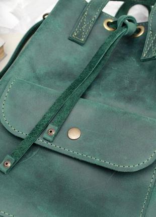 Кожаный рюкзак "торба" кожа crazy horse, цвет зеленый7 фото