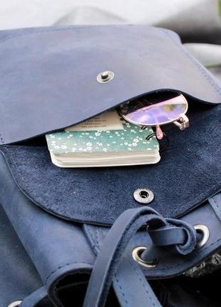 Кожаный женский рюкзак "торба" кожа crazy horse, цвет синий5 фото