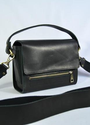 Шкіряна жіноча сумочка через плече чорна "азалія"4 фото