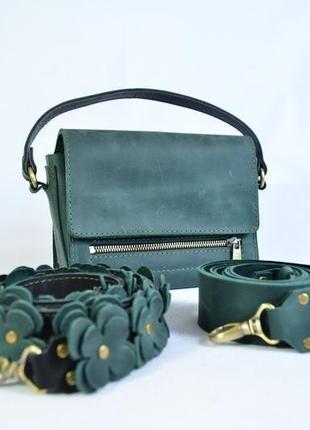 Шкіряна жіноча сумочка через плече зелений "азалія"6 фото
