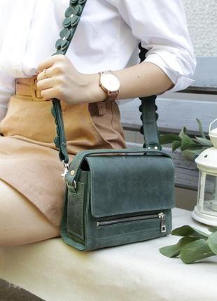 Шкіряна жіноча сумочка через плече зелений "азалія"2 фото