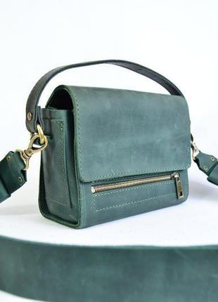 Шкіряна жіноча сумочка через плече зелений "азалія"7 фото