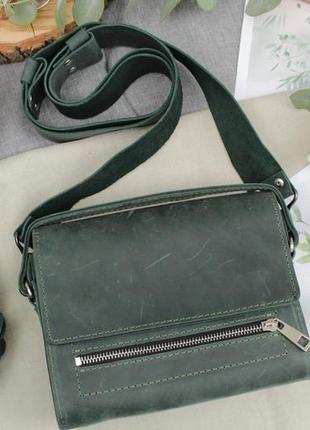 Кожаная женская сумочка "азалия" кожа crazy horse, цвет зеленый7 фото