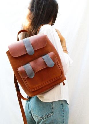 Кожаный женский рюкзак "ременной" кожа crazy horse, цвет коричневый2 фото