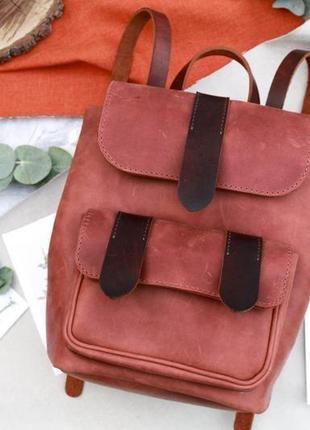 Кожаный женский рюкзак "ременной" кожа crazy horse, цвет коричневый3 фото