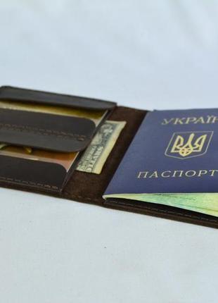 Кожаная обложка на паспорт, кожа crazy horse, цвет шоколад3 фото