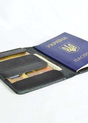 Кожаная обложка на паспорт, кожа crazy horse, цвет синий1 фото