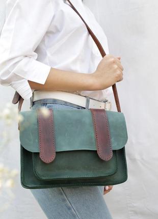 Шкіряна жіноча сумочка через плече коричневий сэтчел2 фото