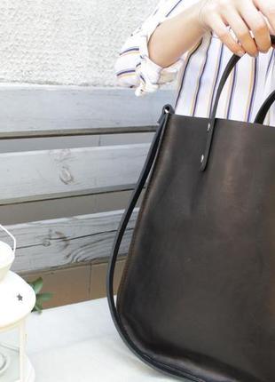 Женская кожаная сумочка " шопер usa" кожа краст, цвет черный4 фото