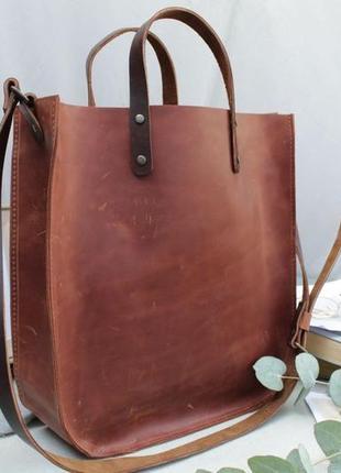 Кожаная сумка  "шопер usa" кожа crazy horse, цвет коричневый3 фото