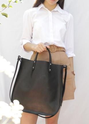 Кожаный сумка "шопер usa" кожа краст, цвет черный1 фото