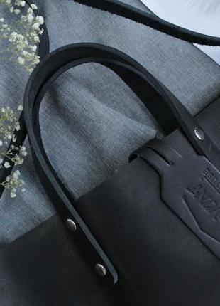 Кожаный сумка "шопер usa" кожа краст, цвет черный7 фото